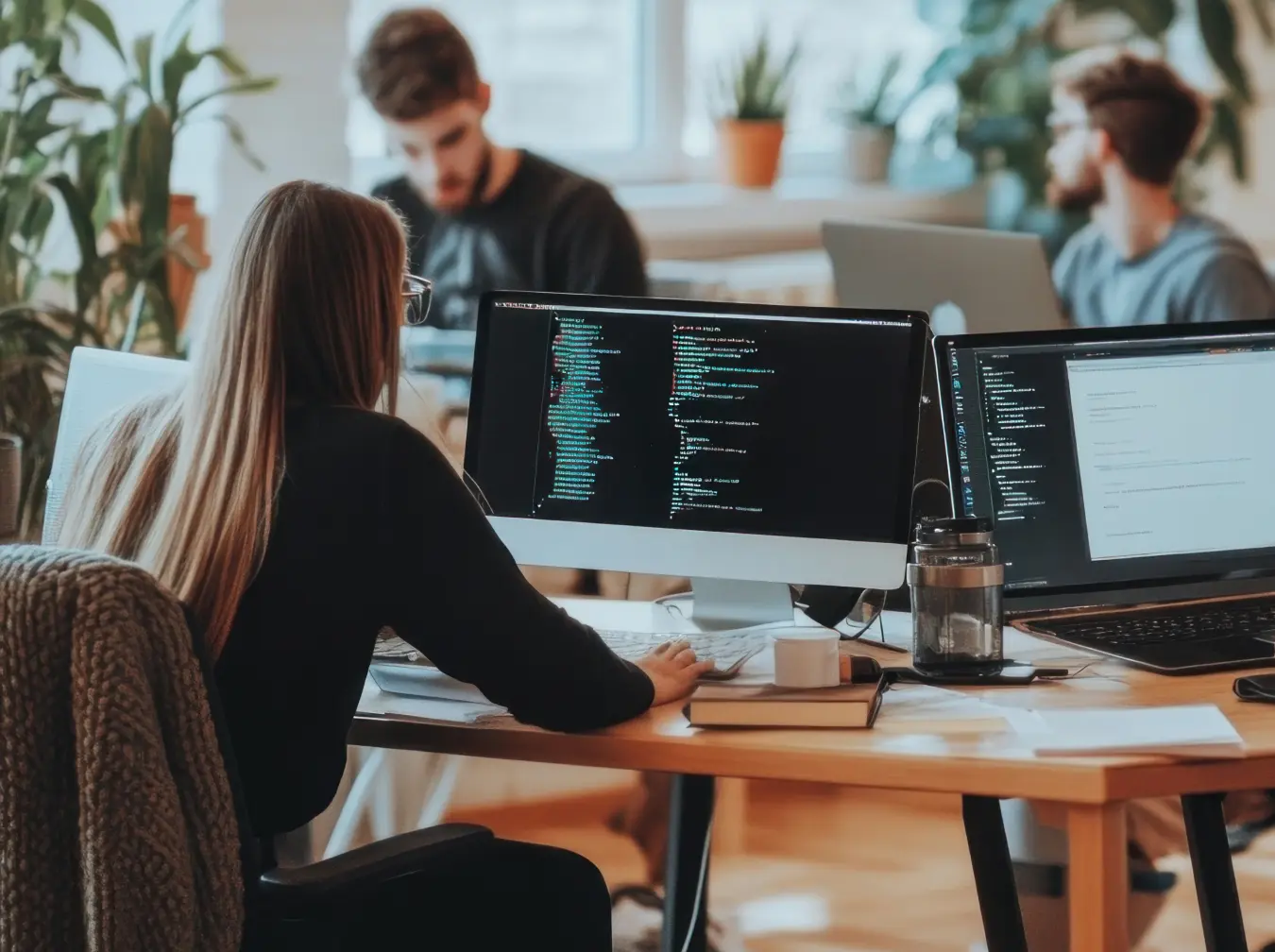 Startup team discussing software development strategies with an outsourcing partner